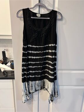 Exist Tie-Dye Black White Sleeveless Midi Dress Casual Beach Resort Everyday